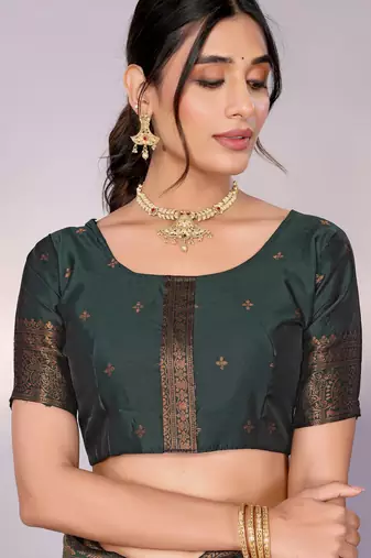 pista green silk blend banarasi saree with unstitched blouse piece