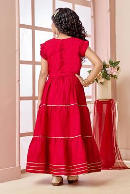 Red zari work art silk a line lehenga choli dupatta 5