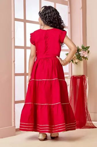 Red zari work art silk a line lehenga choli dupatta
