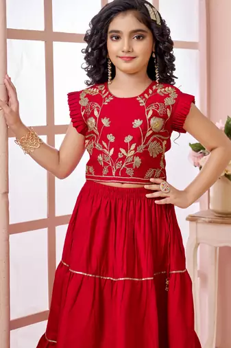 Red zari work art silk a line lehenga choli dupatta