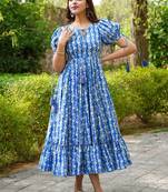 Blue rayon digital print designer western gown
