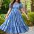 Blue rayon digital print designer western gown