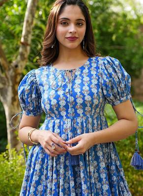 Blue rayon digital print designer western gown 3