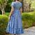 Blue rayon digital print designer western gown