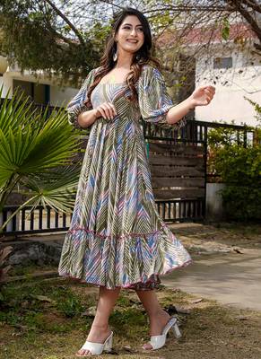 Multi color rayon digital print designer western gown 1