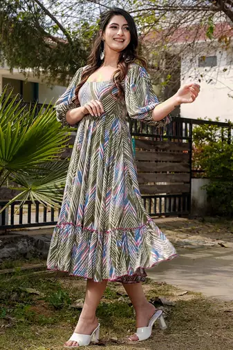 Multi color rayon digital print designer western gown