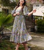 Multi color rayon digital print designer western gown