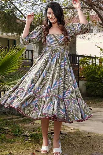 Multi color rayon digital print designer western gown