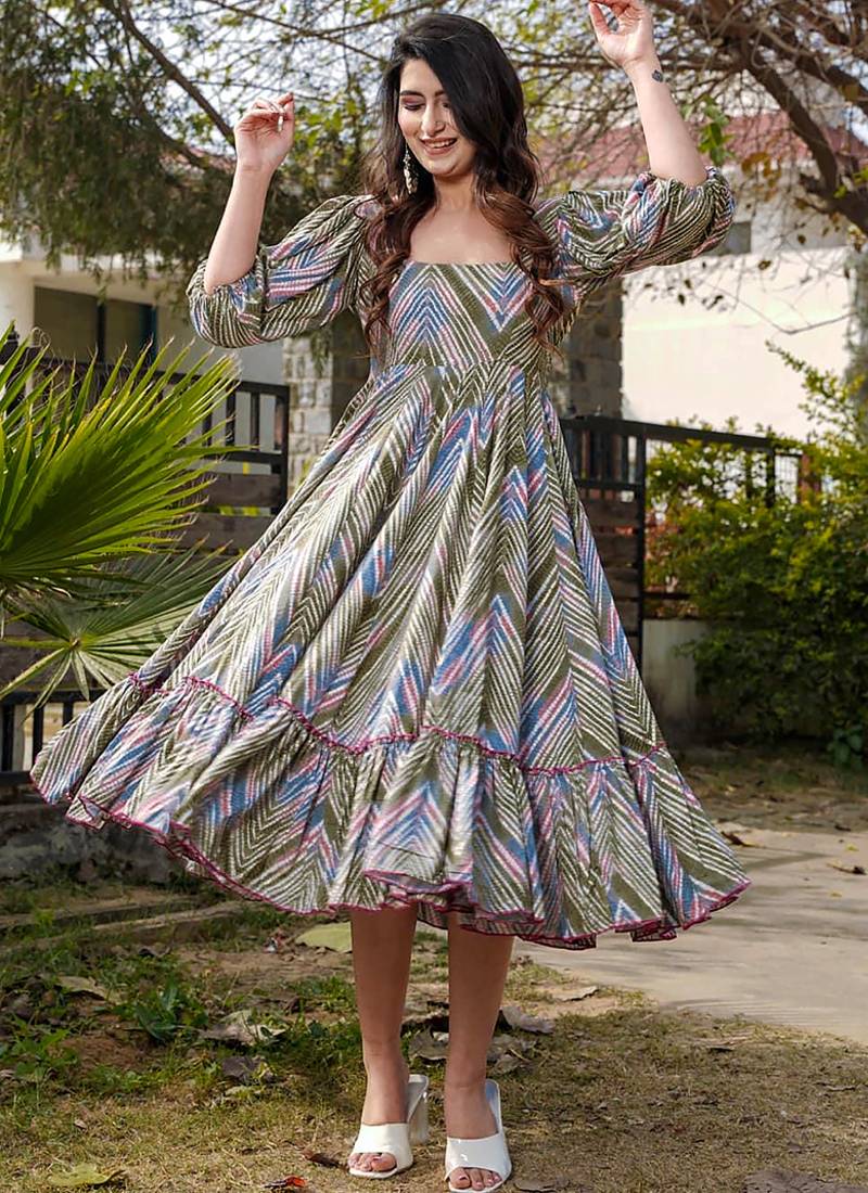 Multi color rayon digital print designer western gown