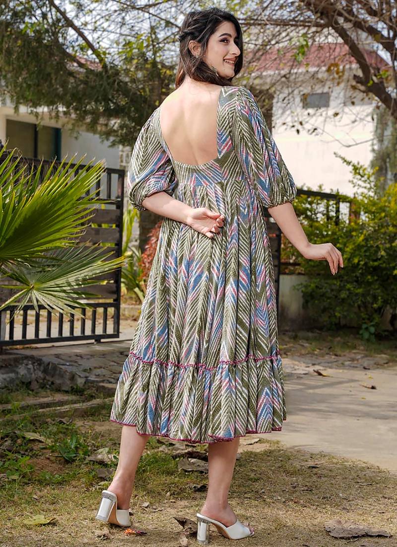 Multi color rayon digital print designer western gown