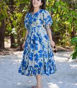 Blue rayon digital print designer western gown