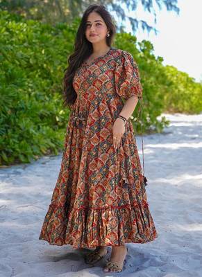 Multi color rayon digital print designer western gown 1