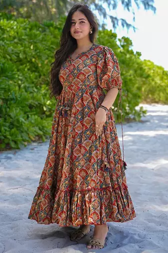 Multi color rayon digital print designer western gown