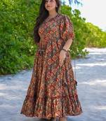 Multi color rayon digital print designer western gown