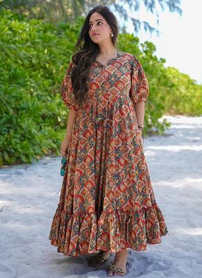 Multi color rayon digital print designer western gown 2