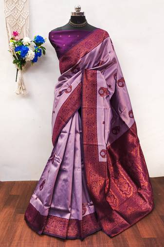 lavender purple soft art silk blend banarasi jacuard work designer party wear saree with unstitched blouse piece