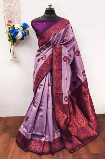Lavender purple soft silk blend banarasi jacuard work designer party wear saree with unstitched blouse piece