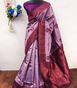 Lavender purple soft silk blend banarasi jacuard work designer party wear saree with unstitched blouse piece