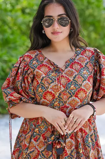 Multi color rayon digital print designer western gown