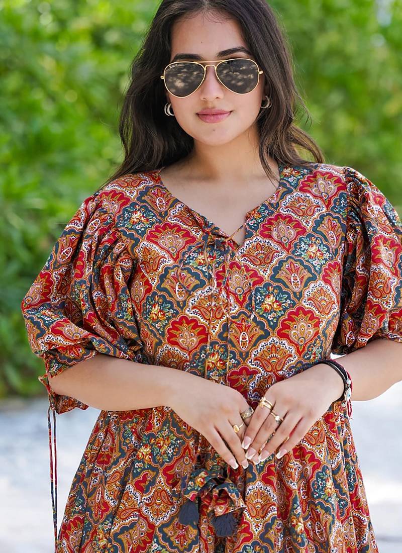 Multi color rayon digital print designer western gown