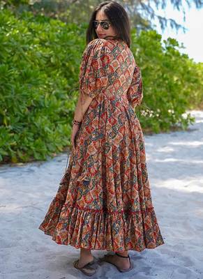 Multi color rayon digital print designer western gown 4