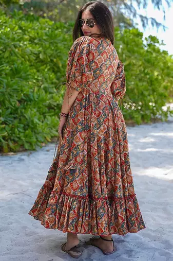 Multi color rayon digital print designer western gown