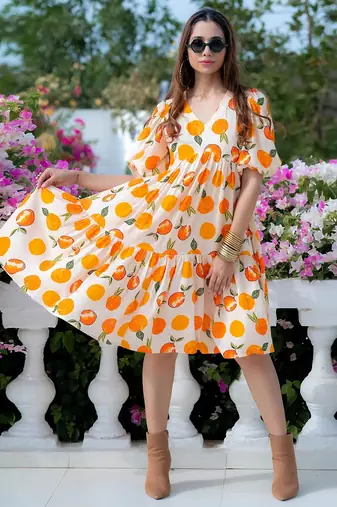 Off white rayon digital print designer western gown