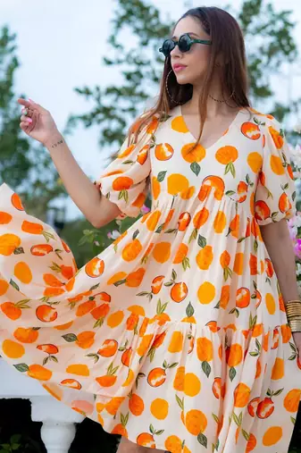 Off white rayon digital print designer western gown