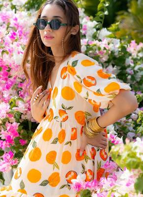 Off white rayon digital print designer western gown 4