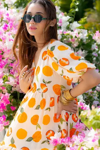 Off white rayon digital print designer western gown
