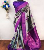 Sky purple  soft silk blend banarasi jacuard work designer party wear saree with unstitched blouse piece