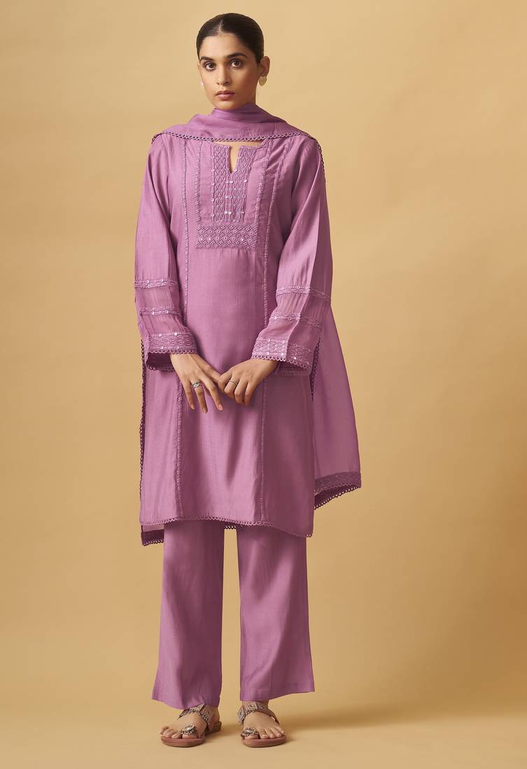 Modern ethnic viscose rayon set with sheer dupatta