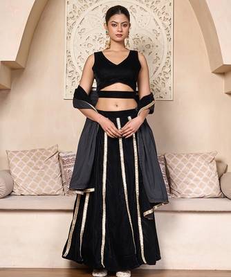 black velvet designer lehenga set with gota lace detailing 1