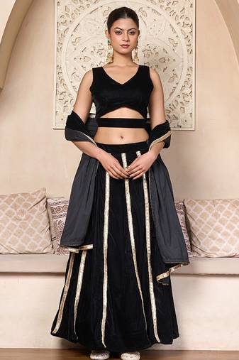 black velvet designer lehenga set with gota lace detailing