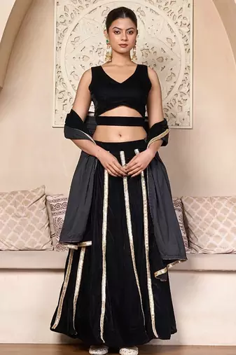black velvet designer lehenga set with gota lace detailing