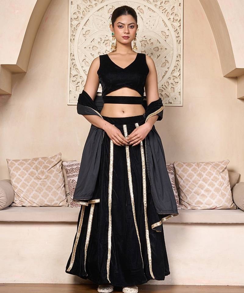 black velvet designer lehenga set with gota lace detailing