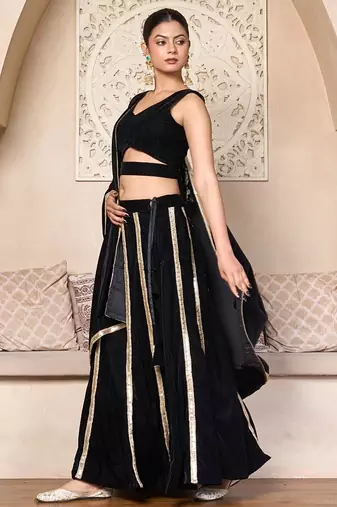 black velvet designer lehenga set with gota lace detailing