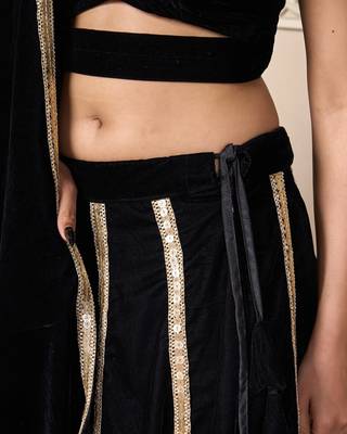 black velvet designer lehenga set with gota lace detailing 4