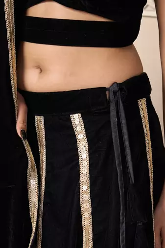 black velvet designer lehenga set with gota lace detailing