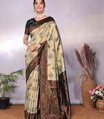 Pista green  soft silk blend banarasi jacuard work designer party wear saree with unstitched blouse piece