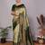 Pista green  soft silk blend banarasi jacuard work designer party wear saree with unstitched blouse piece