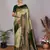 pista green silk blend banarasi saree with unstitched blouse piece