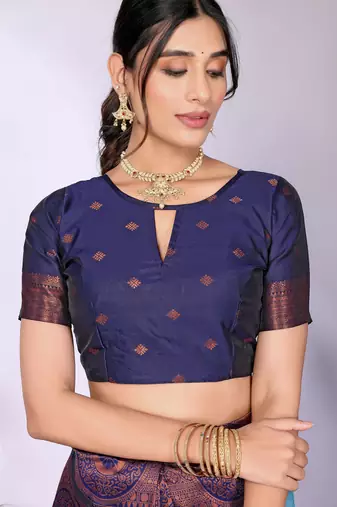 sky blue silk blend banarasi saree with unstitched blouse piece