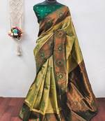 Pista green  soft silk blend banarasi jacuard work designer party wear saree with unstitched blouse piece