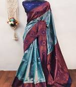 Sky blue soft silk blend banarasi jacuard work designer party wear saree with unstitched blouse piece
