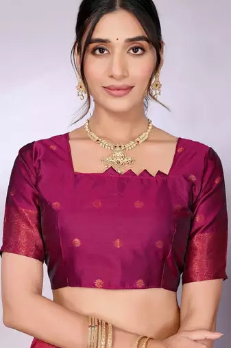 cream wine silk blend banarasi saree with unstitched blouse piece