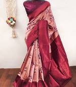Cream wine  soft silk blend banarasi jacuard work designer party wear saree with unstitched blouse piece