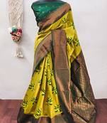 Lemon green  soft silk blend banarasi jacuard work designer party wear saree with unstitched blouse piece