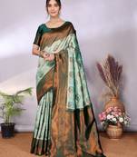 Pista green  soft silk blend banarasi jacuard work designer party wear saree with unstitched blouse piece