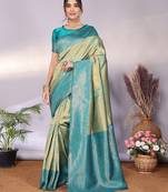 Rama rama  soft silk blend banarasi jacuard work designer party wear saree with unstitched blouse piece